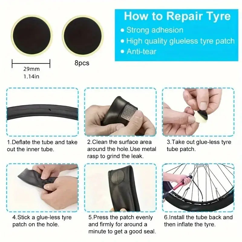 Emergency Bicycle Tyre Repair Kit with Glue-less Patches