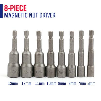 8PCS Socket Magnetic Nut Driver Set Drill Bit Adapter 1/4'' Hex Shank 6-13MM