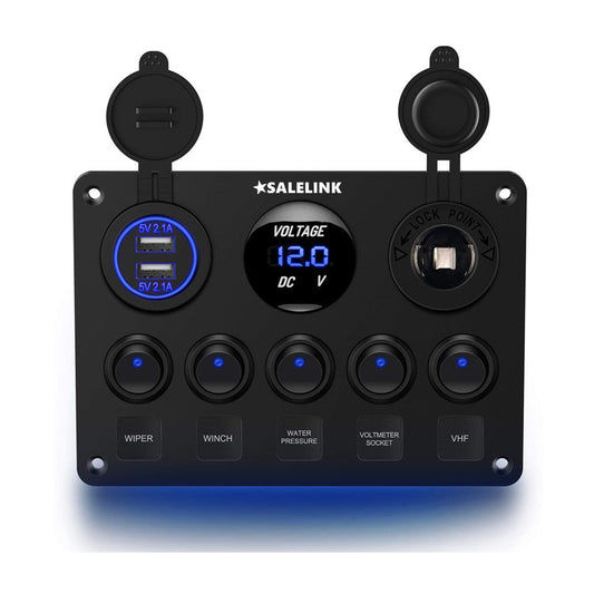 5 Gang ON-OFF Toggle Switch Control Panel 2 USB Charger 12V for Car