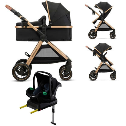 Pre-order Skyra 2-in-1 Newborn Pram & Bassinet Stroller with Car Seat and ISOFIX Base (Black/Gold)