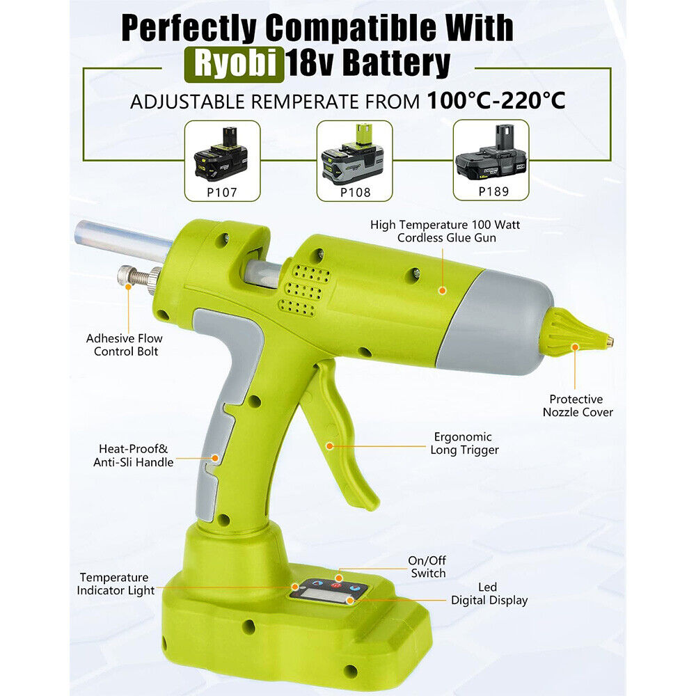 Cordless Hot Glue Gun Compatible with Ryobi 18V Battery