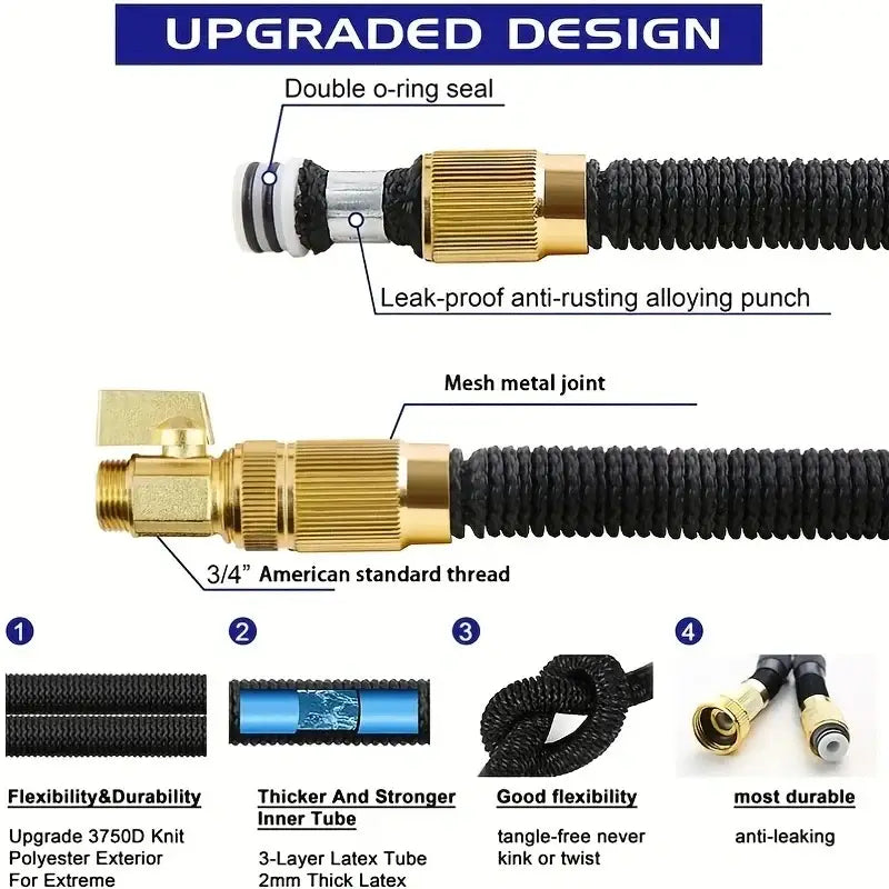 Expandable High-Pressure Garden Water Hose with 3/4" Bimetallic Joint (different sizes available)