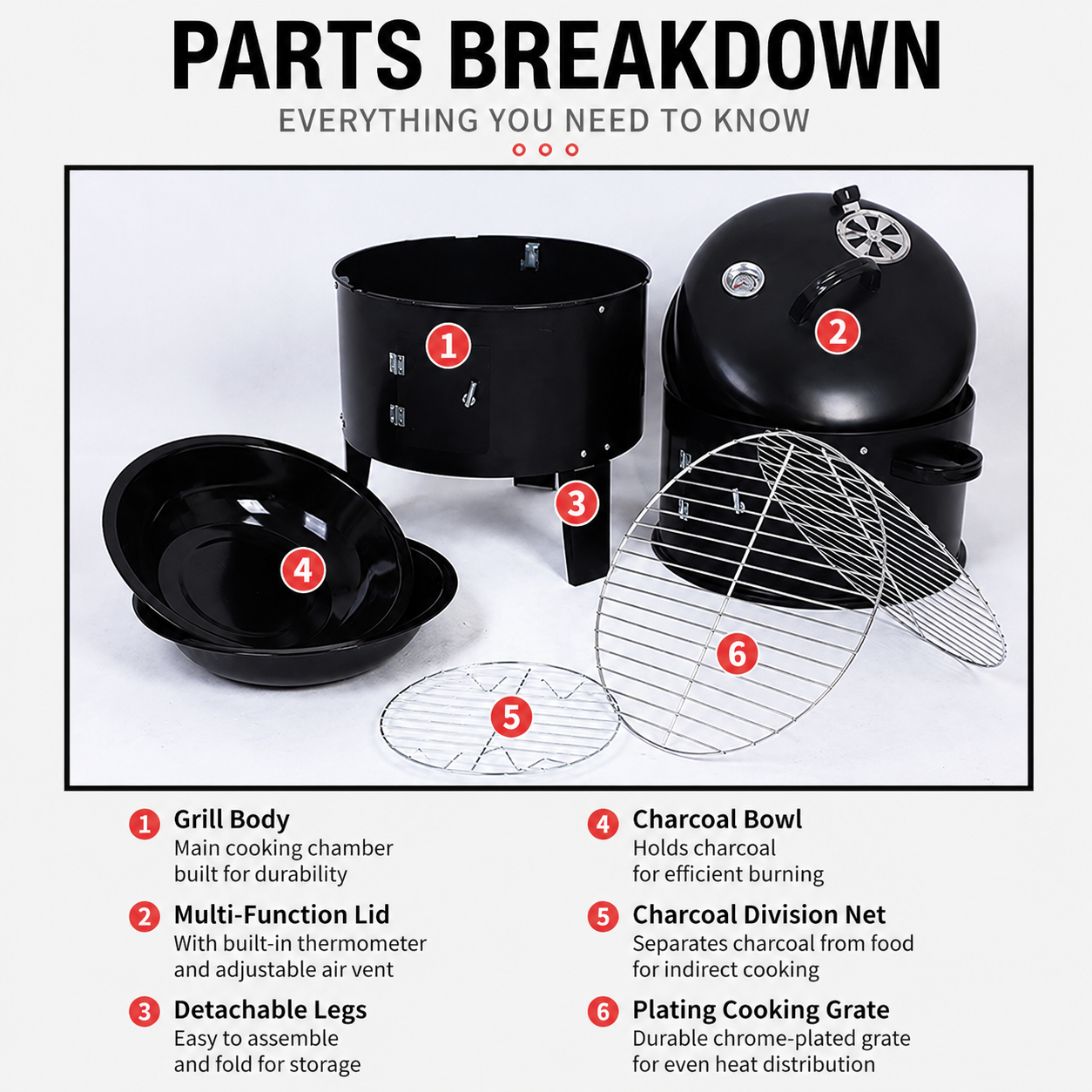 3in1 Charcoal BBQ Smoker - Grill,Roast,Smoke