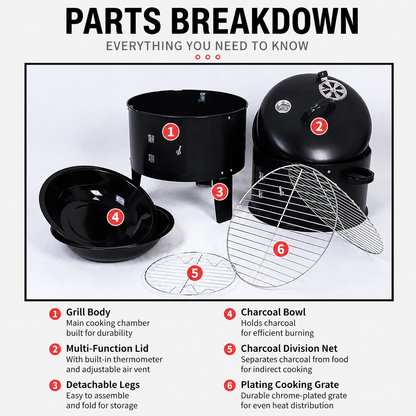 3in1 Charcoal BBQ Smoker - Grill,Roast,Smoke