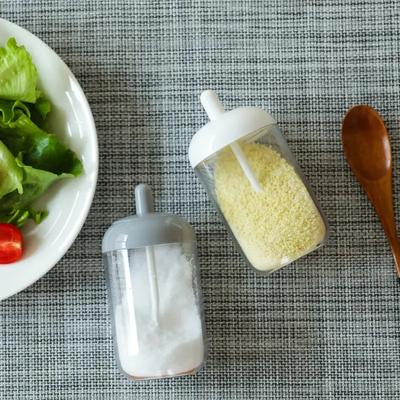 Round Kitchen Seasoning Jar with Spoon and Lid