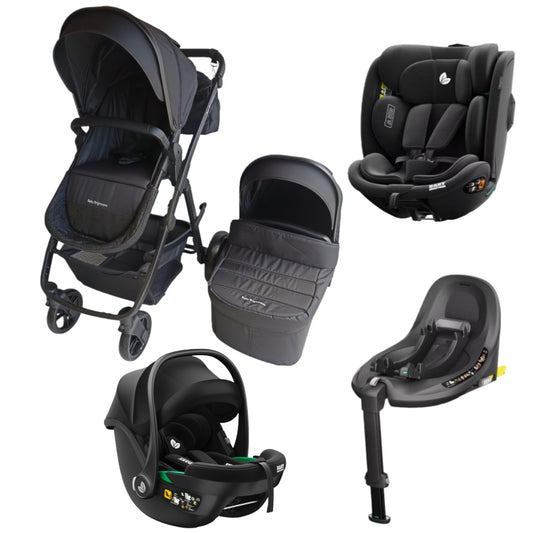 Pre-order Newborn Pram – Palms 1+ Stroller with Carrycot + Infant Capsule + 360 Car Seat and Rotating ISOFIX Base (Black)