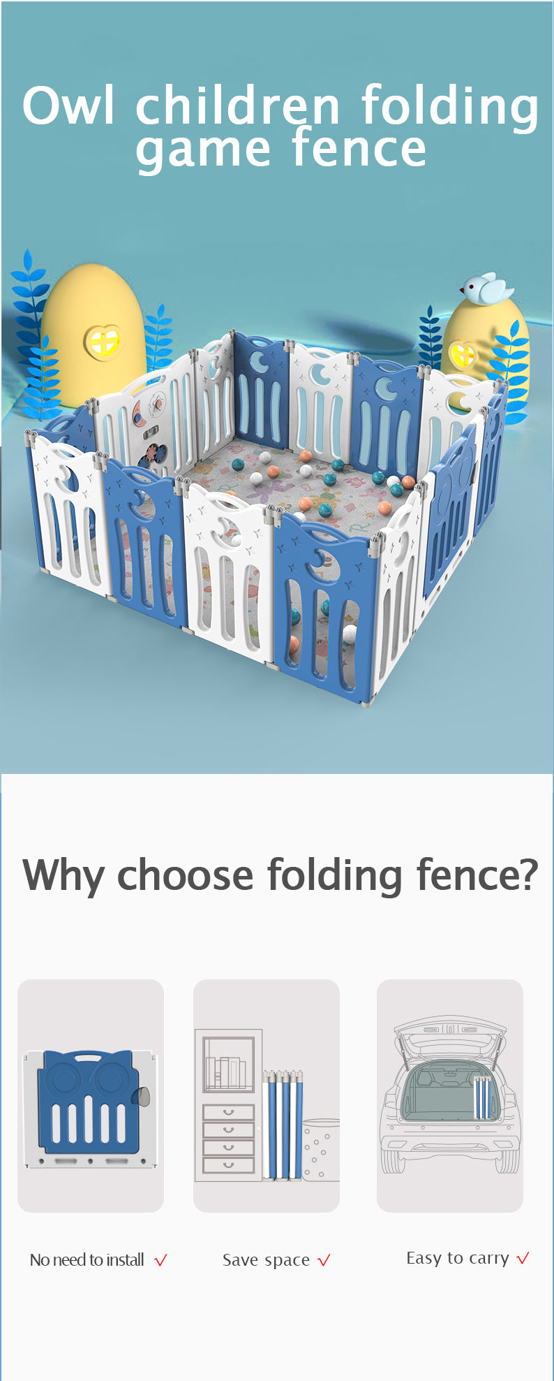 12+2 folding baby playpen Blue