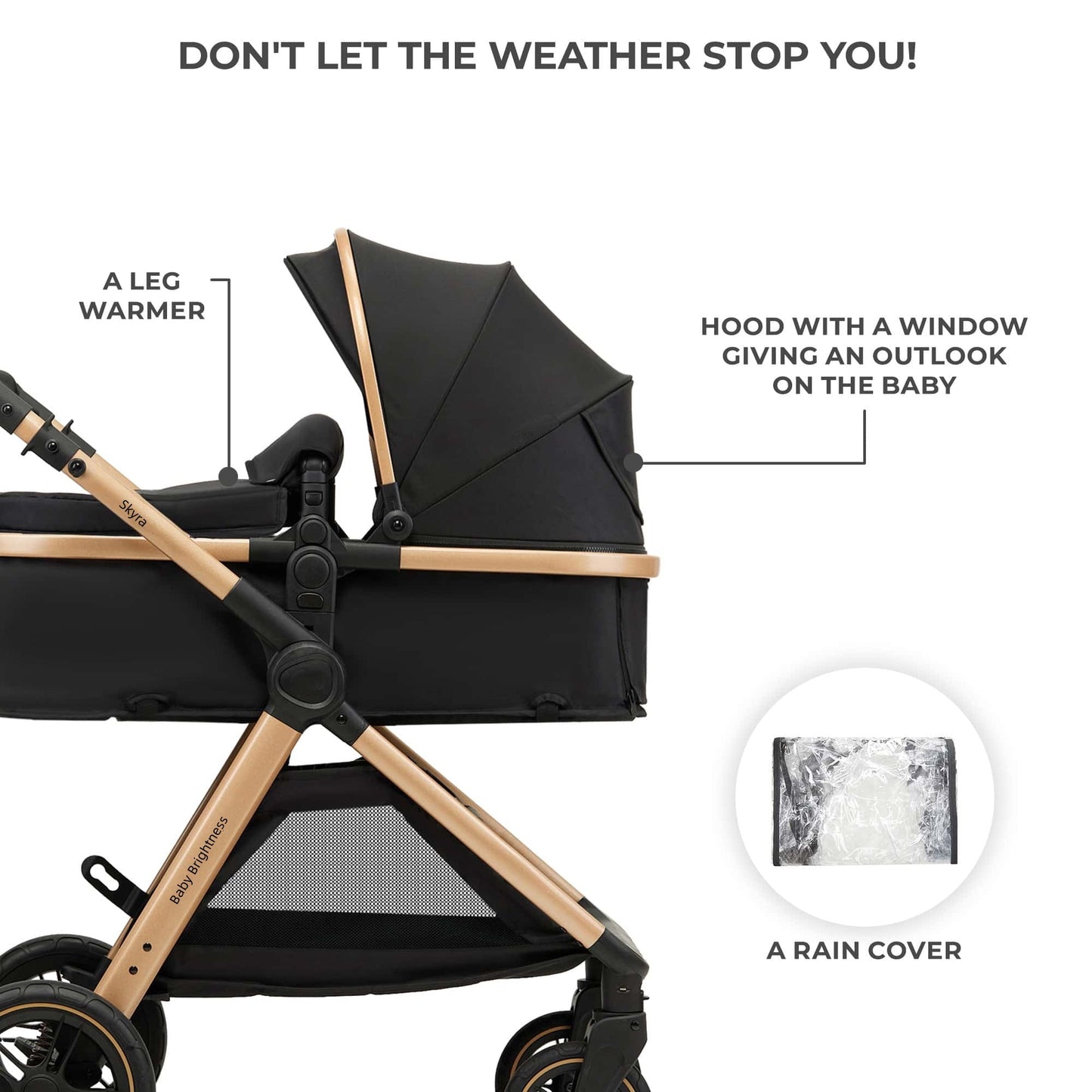 Pre-order Skyra 2-in-1 Newborn Pram & Bassinet Stroller with Car Seat and ISOFIX Base (Black/Gold) - image 23
