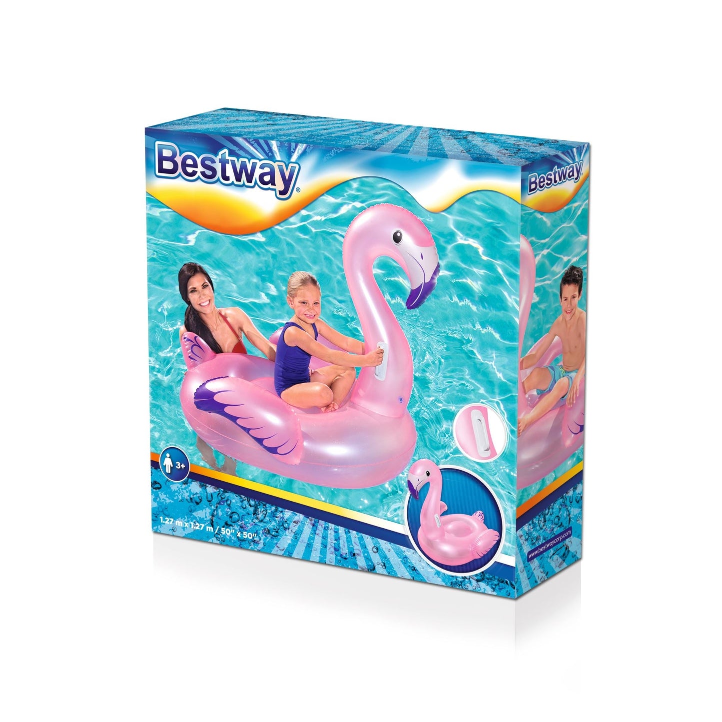 Bestway 1.27x1.27m Flamingo Inflatable Rider Water Ride On Pool Float