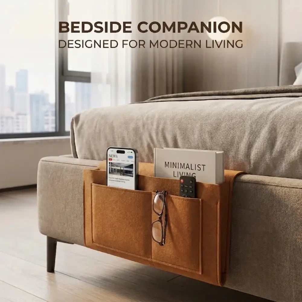 Felt Bedside Hanging Storage Pocket for Remotes, Phones & Books