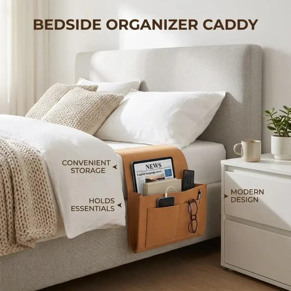 Felt Bedside Hanging Storage Pocket for Remotes, Phones & Books