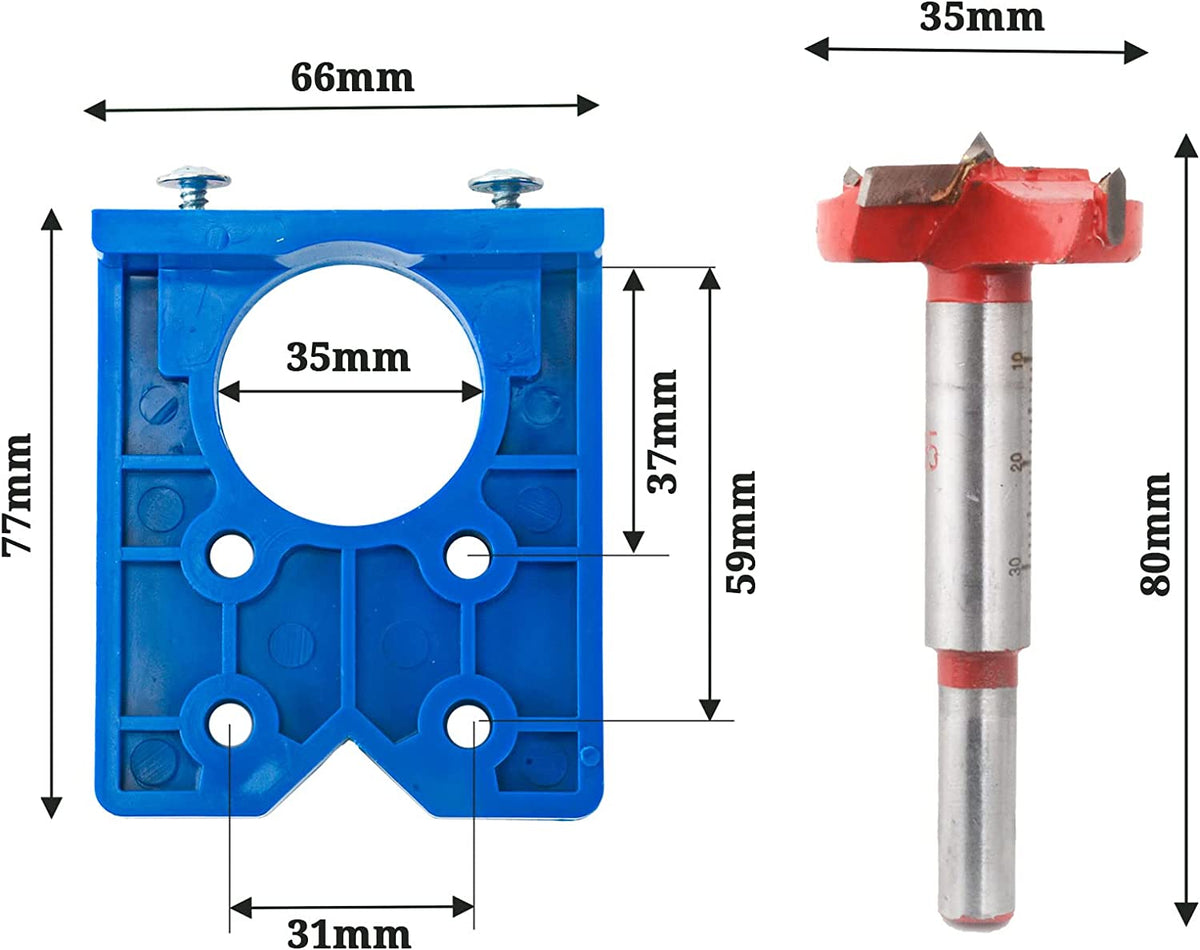 35mm Door Hinge Hole Saw Cutter Concealed Hinge Jig with Forstner Bits Positioner - salelink.co.nz