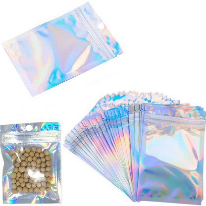 50pcs 18 x 26cm Holographic Ziplock Mylar Bags Aluminum Foil Resealable Valve Zipper Pouch