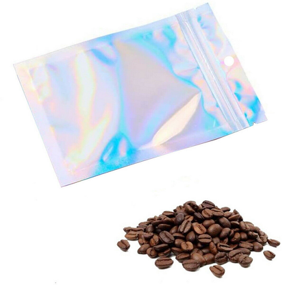 50pcs 18 x 26cm Holographic Ziplock Mylar Bags Aluminum Foil Resealable Valve Zipper Pouch