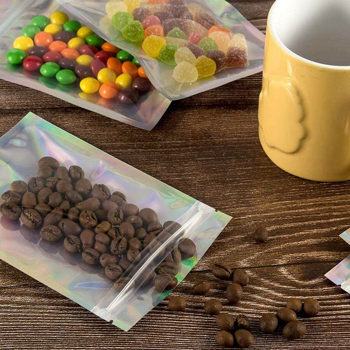 50pcs 18 x 26cm Holographic Ziplock Mylar Bags Aluminum Foil Resealable Valve Zipper Pouch
