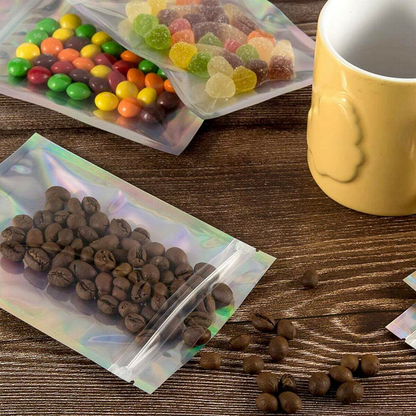 50pcs 18 x 26cm Holographic Ziplock Mylar Bags Aluminum Foil Resealable Valve Zipper Pouch