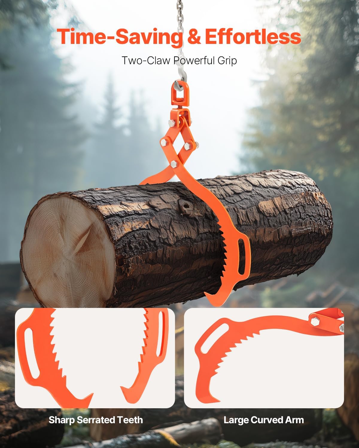 28in Log Lifting Tongs, 2-Claw Log Tongs, 750kg Lifting Capacity