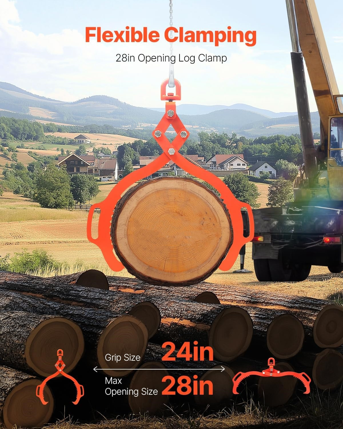 28in Log Lifting Tongs, 2-Claw Log Tongs, 750kg Lifting Capacity