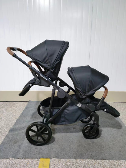 Double Pram – Luxe Twin Stroller with Car Seat and ISOFIX Base