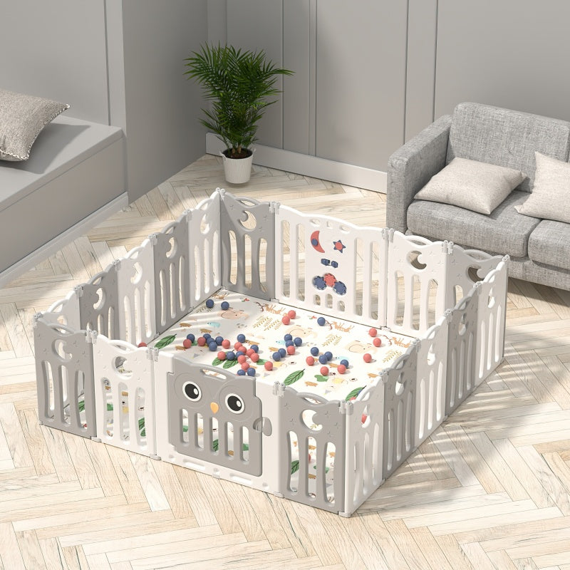 Foldable Baby Playpen 18 Panels – Grey Safety Play Fence for Babies