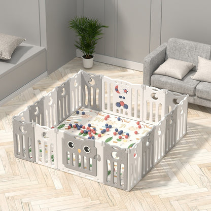 Foldable Baby Playpen 18 Panels – Grey Safety Play Fence for Babies