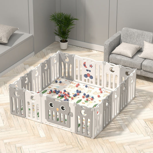 Foldable Baby Playpen 20 Panels – Grey Safety Play Fence for Babies