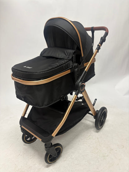 Pre-order Baby Brightness Newborn 4-in-1 Travel System with Bassinet, Capsule, ISOFIX Base & 360° Rotating Car Seat – Black/Gold