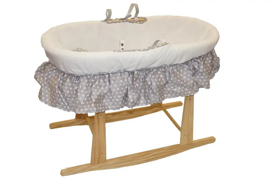 Natural Wicker Flat Moses & Linen Set  - Gray with White stars Skirt (Stand is not included) - Babyonline