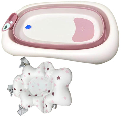 Foldable Baby Bath Tub & Soft Drying Bath Seat -Pink