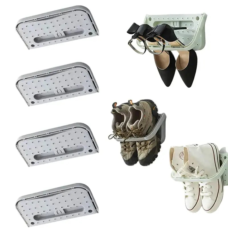 Folding Wall-Mount Shoe Organizer Rack (4PCS)