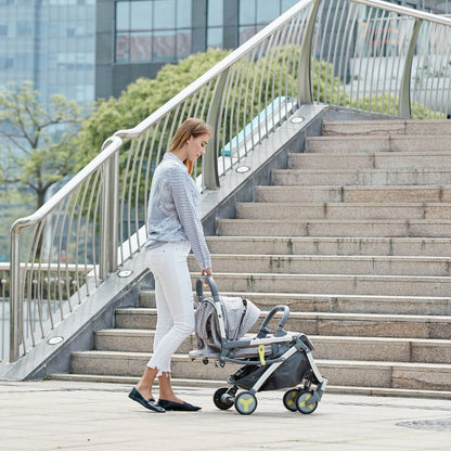 Four Wheels Lightweight Folding Baby Stroller-Grey （Green Wheels）