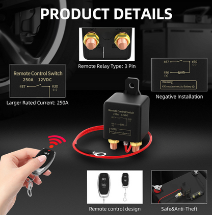 12V DC 200A Remote Battery Disconnect Switch Isolator Wireless for Car Truck RV - salelink.co.nz