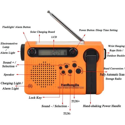 Full Band AM/FM/SW1/SW2 Radio, Torch, Solar Panel & Hand Crank - Power Bank