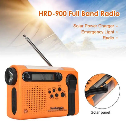 Full Band AM/FM/SW1/SW2 Radio, Torch, Solar Panel & Hand Crank - Power Bank