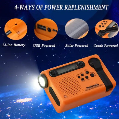 Full Band AM/FM/SW1/SW2 Radio, Torch, Solar Panel & Hand Crank - Power Bank