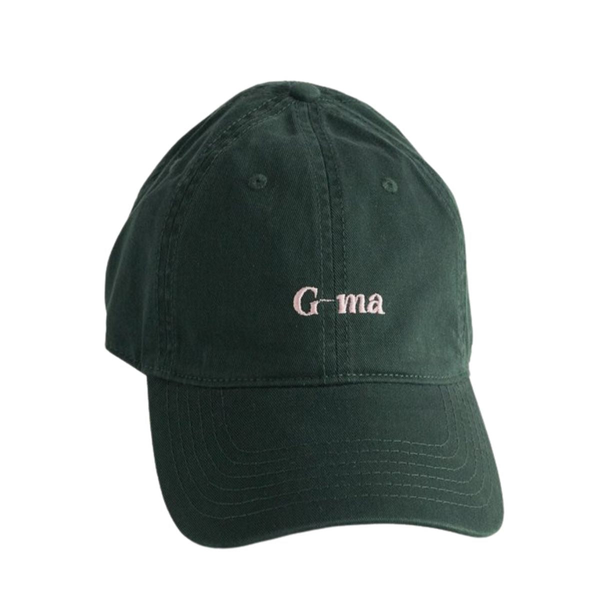 A hat for grandmas to wear. Dark green with the words in white saying 'g-ma'.