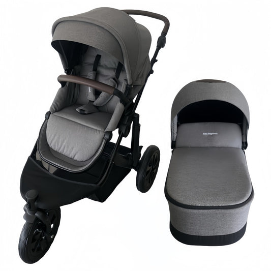 Baby Brightness easygo 1+ three wheel stroller with carrycot Grey