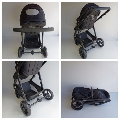 Newborn Pram – Palms 1+ Stroller with Bassinet and Car Seat (Black)