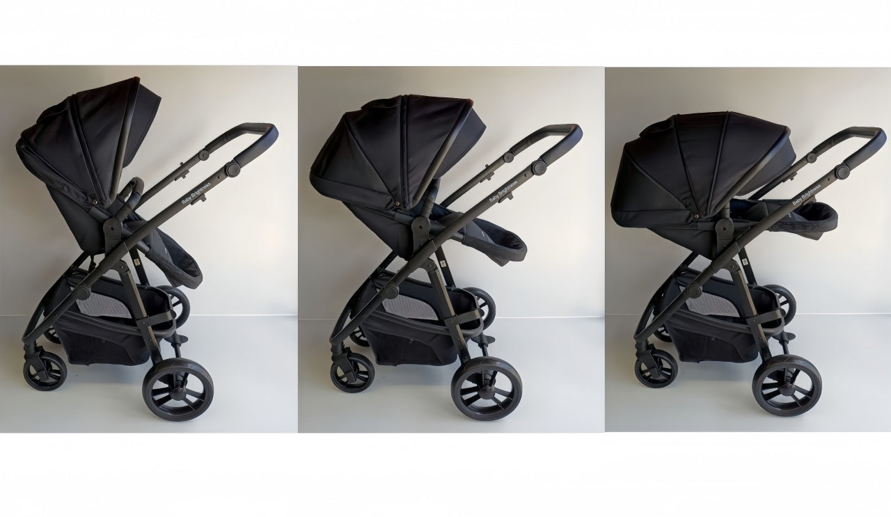 Newborn Pram – Palms 1+ Stroller with Bassinet and Car Seat (Black)