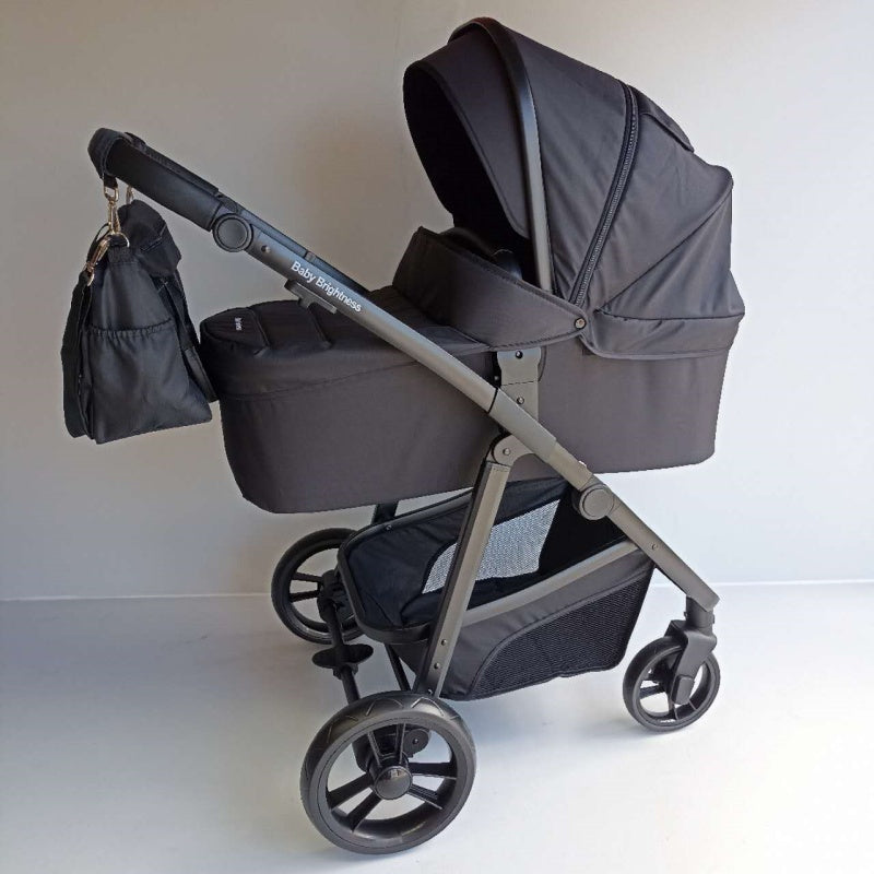 Newborn Pram – Palms 1+ Stroller with Bassinet and Car Seat (Black)