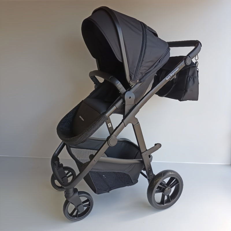 Newborn Pram – Palms 1+ Stroller with Bassinet and Car Seat (Black)