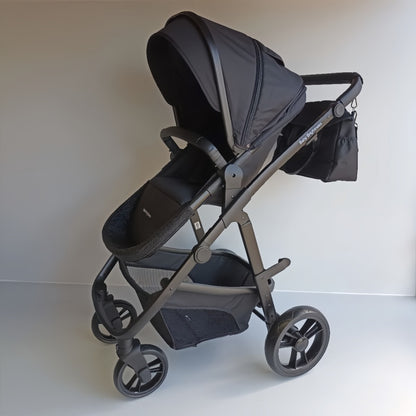 Newborn Pram – Palms 1+ Stroller with Bassinet and Car Seat (Black)