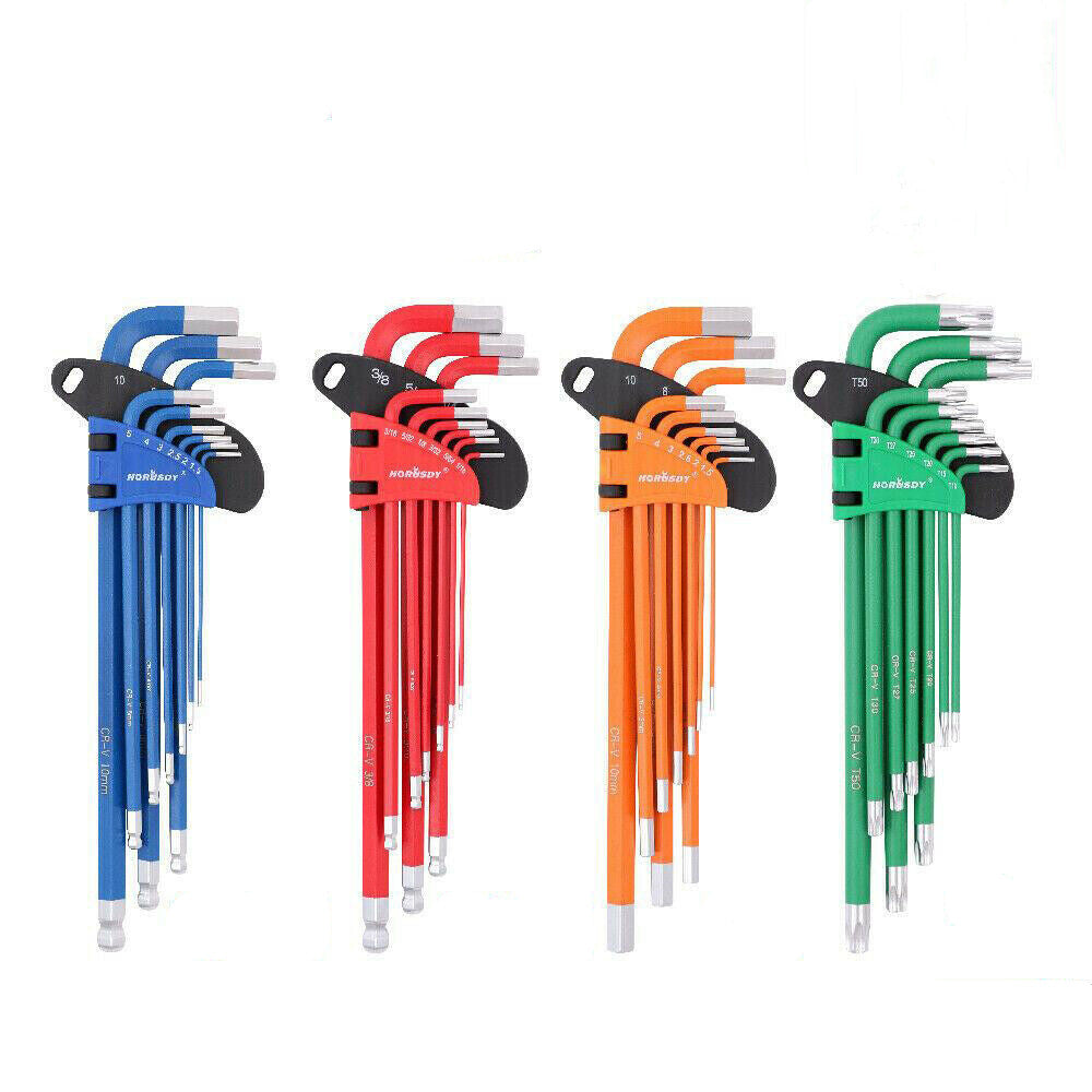 37Pc Hex & Torx Key Set Extra Long Allen Wrench Ball End Tamper Proof Metric/SAE