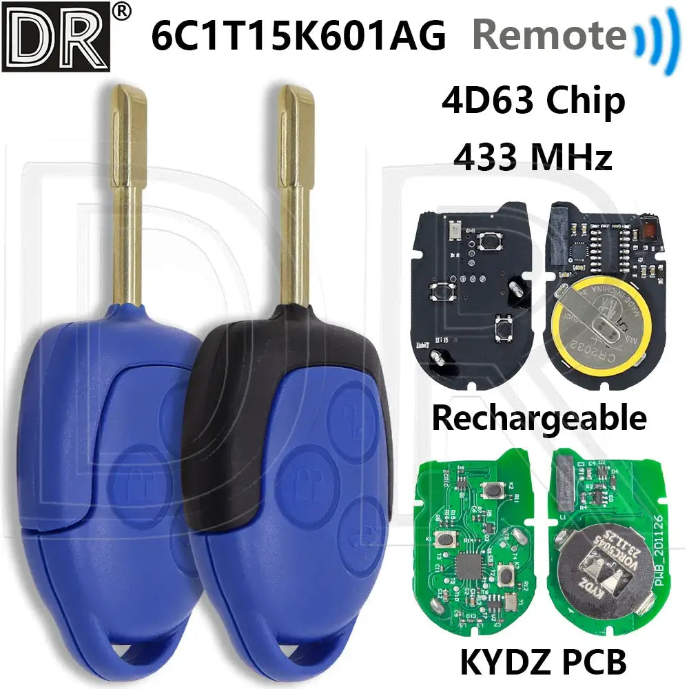 433MHz 4D63 Remote Car Key FO21 Blade for Ford Transit WM & VM (2006–2014)