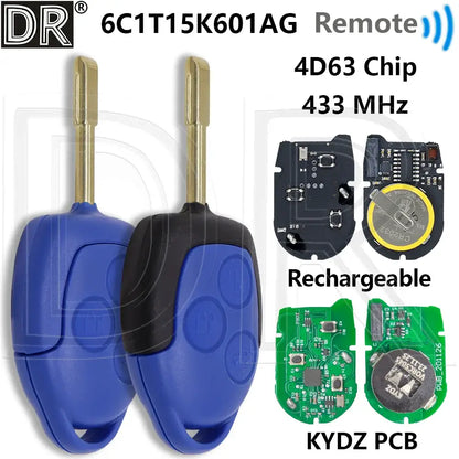 433MHz 4D63 Remote Car Key FO21 Blade for Ford Transit WM & VM (2006–2014)