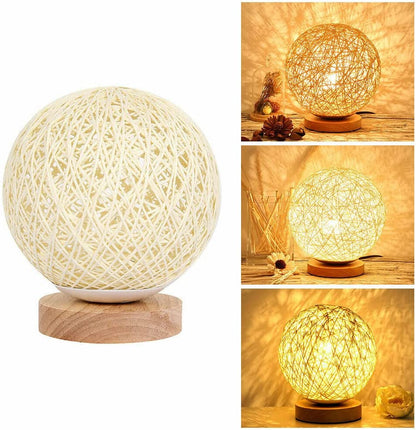 Rattan LED Table Desk Bedside Night Light Lamp 15cm