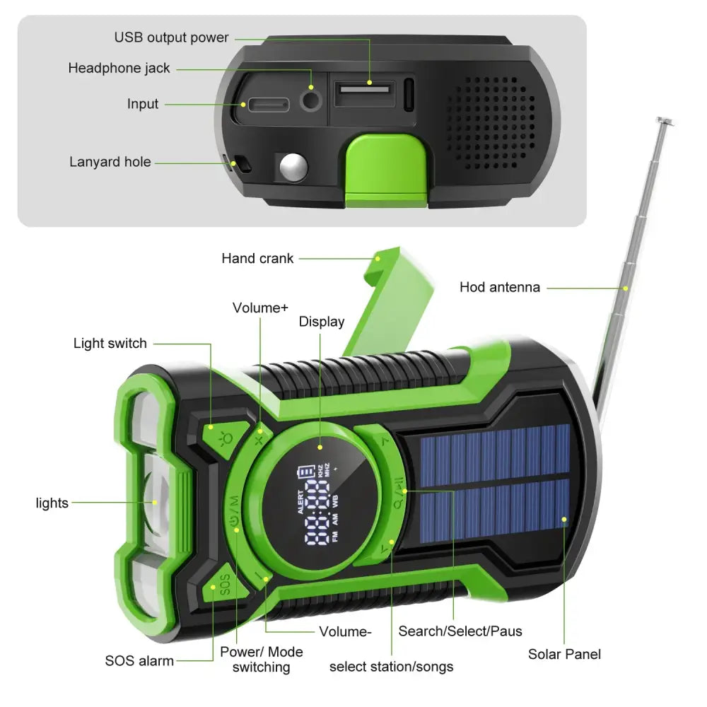 Hand Crank Solar Emergency Radio with Bluetooth 5.3