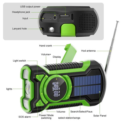Hand Crank Solar Emergency Radio with Bluetooth 5.3