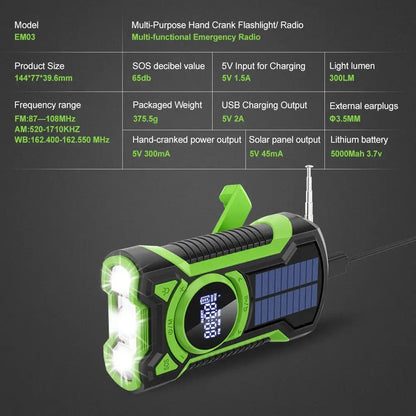 Hand Crank Solar Emergency Radio with Bluetooth 5.3