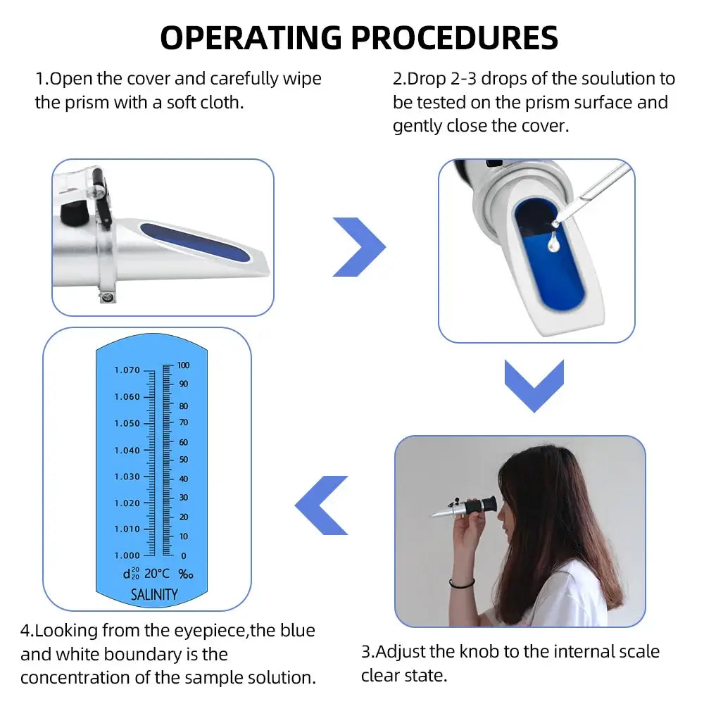Handheld Refractometer Sea Salt Salinity Meter 0–10% (available with or without box)